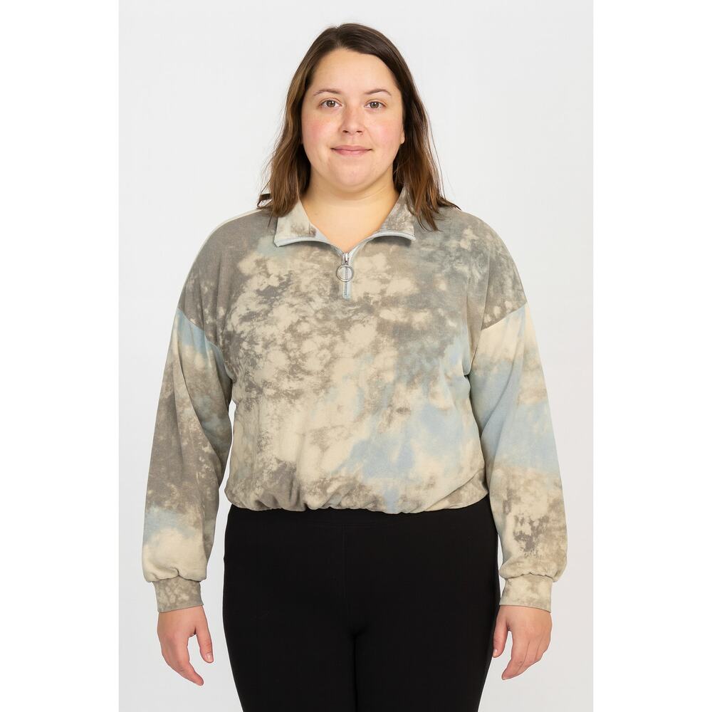 NWOT Abound Women’s Multicolor Tie-Dye Partial Zip Cropped Sweatshirt Size Large